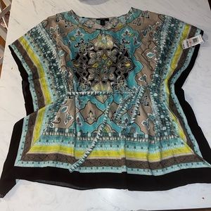 Style & co swim cover up top bloom color gosling teal paisley 2x new nwt tie
